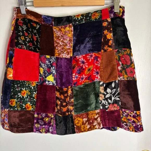 Reformation Patchwork Velvet Mini Skirt. Surplus Fabric used - Picture 2 of 6